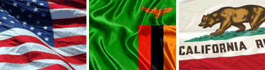 United States, Zambia and California flags displayed side by side.