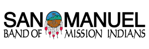 San Manuel Band of Mission Indians logo with a colorful central emblem.