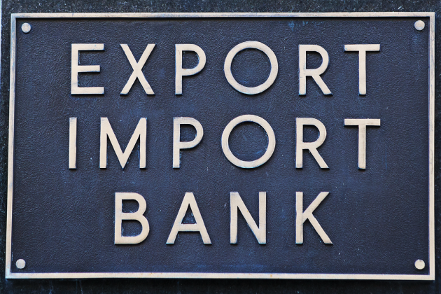Metal sign reading EXPORT IMPORT BANK.