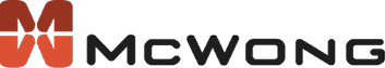 McWong wordmark in black beside an orange geometric emblem.