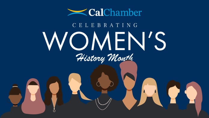 CalChamber Celebrating Women's History Month graphic above illustrated portraits of women.