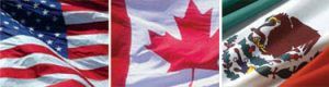 Flags of the United States, Canada, and Mexico.