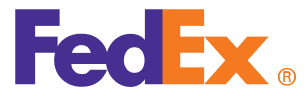 FedEx wordmark with purple Fed and orange Ex lettering.