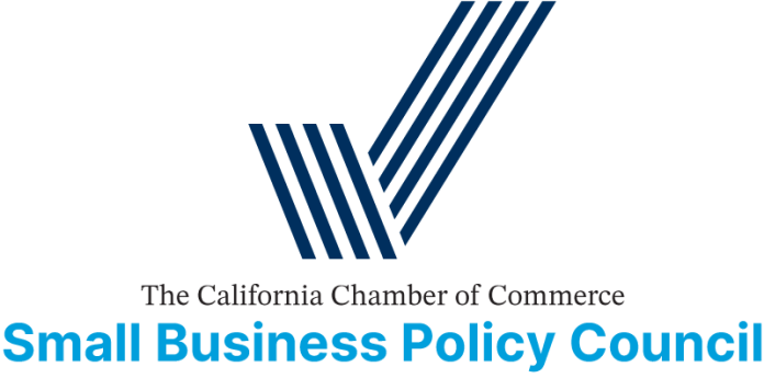California Chamber of Commerce Small Business Policy Council logo with a striped blue checkmark.