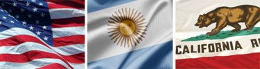 United States, Argentina and California flags displayed side by side.