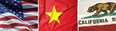 United States, Vietnam and California flags displayed side by side.