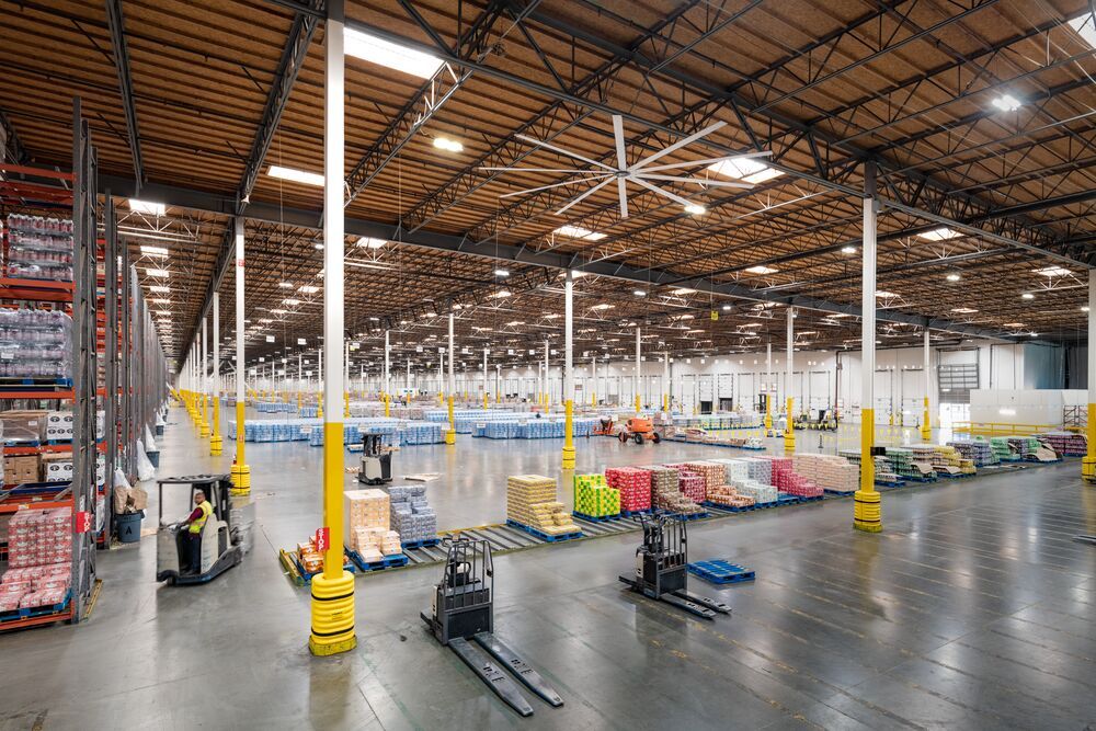 A distribution center in the Inland Empire after installation of LED lights.