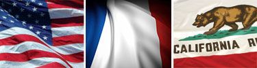 United States, France and California flags displayed side by side.