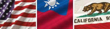Flags of the USA, Taiwan, and California.