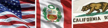 United States, Peru and California flags displayed side by side.