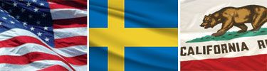 United States, Sweden and California flags displayed side by side.
