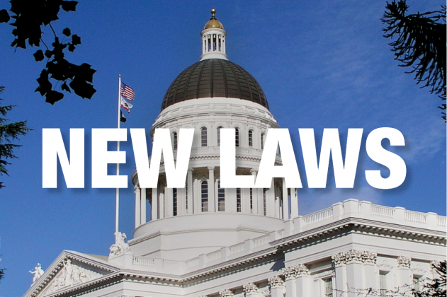 NEW LAWS text over a photograph of the California State Capitol dome.