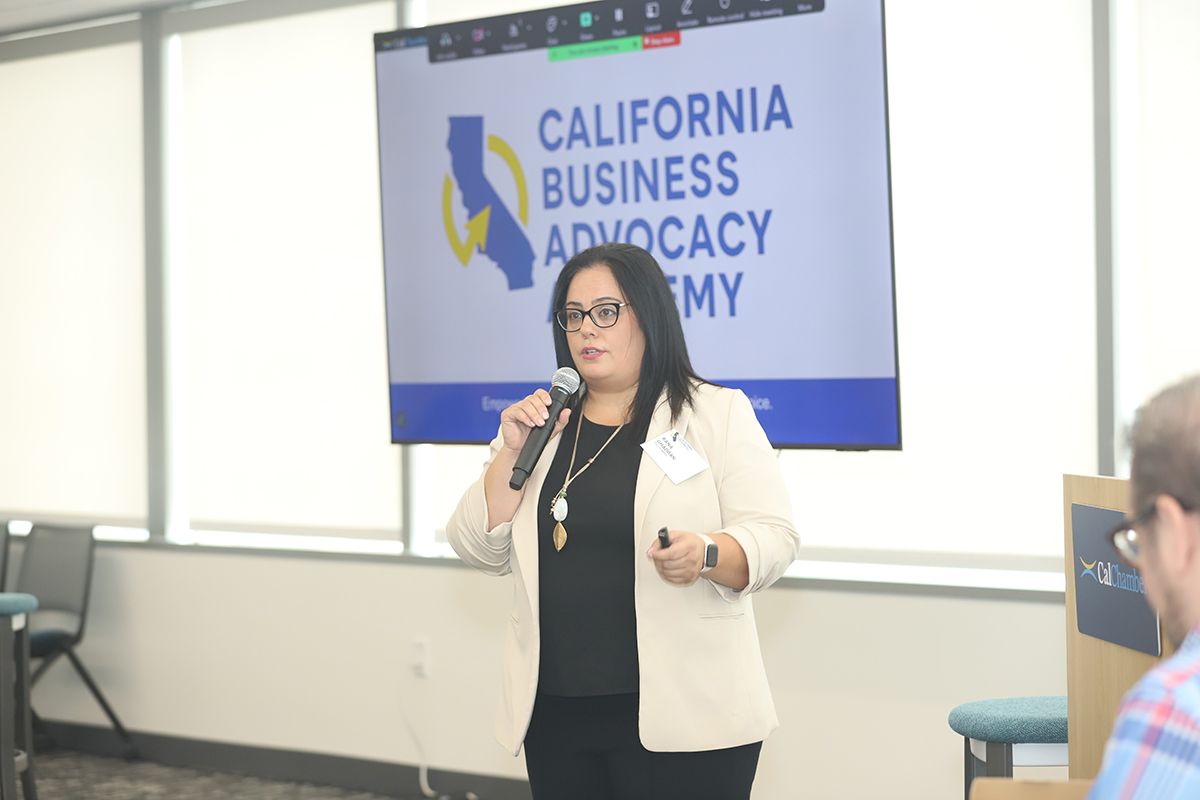 Rana Ghadban, CalChamber vice president of small business advocacy, welcomes local chamber of commerce leaders to the California Business Advocacy Academy.