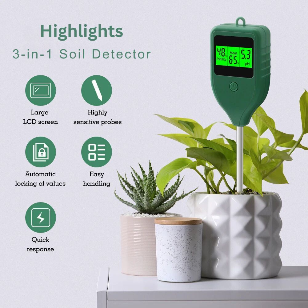 Share this product    Digital 3-in-1 Soil Meter – Fertility, Moisture, pH Tester