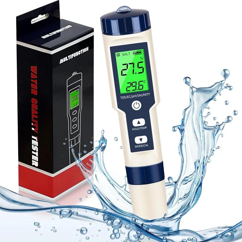 5-in-1 Digital Water Quality Tester – pH, TDS, EC, Salinity & Temperature Meter