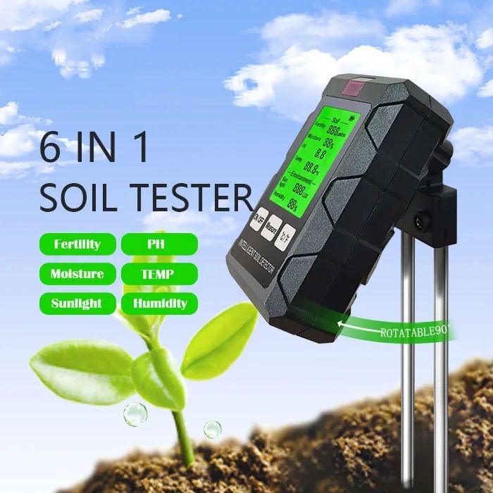 6-in-1 Smart Soil Tester for Fertility, pH, Moisture, Temperature, Sunlight & Humidity – Ideal for Agriculture, Gardening, and Farming