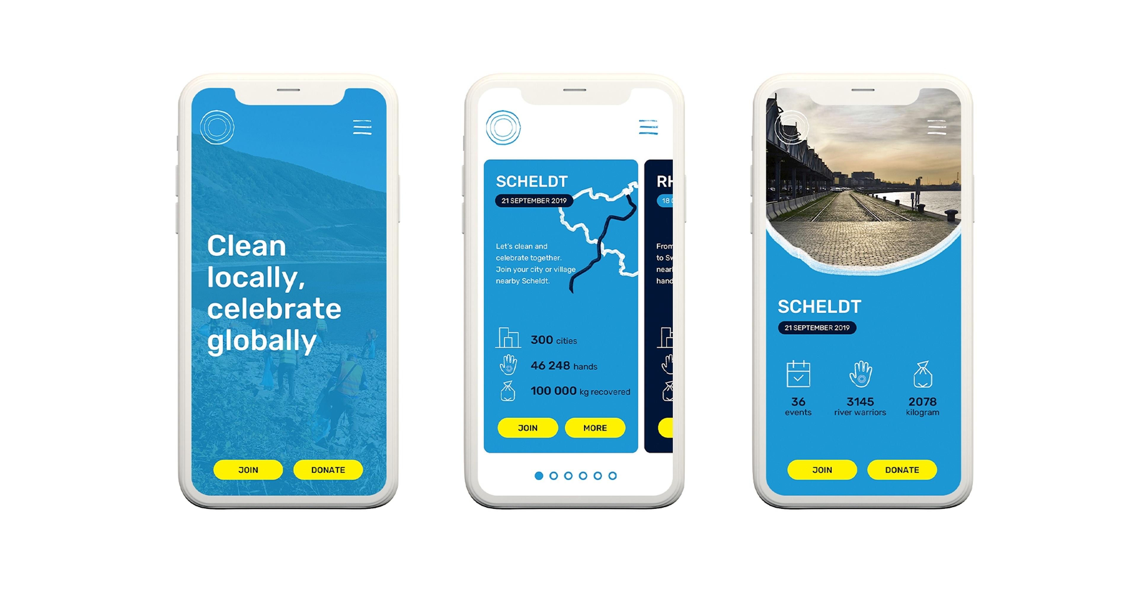 River Cleanup branding was extended to a user-friendly app