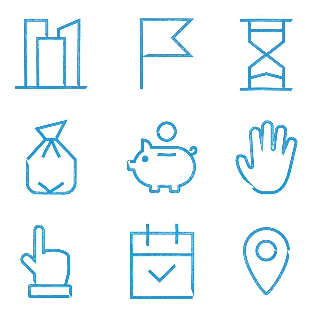River Cleanup branding: energising icons