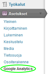 Google Analytics työkaluvalikossa