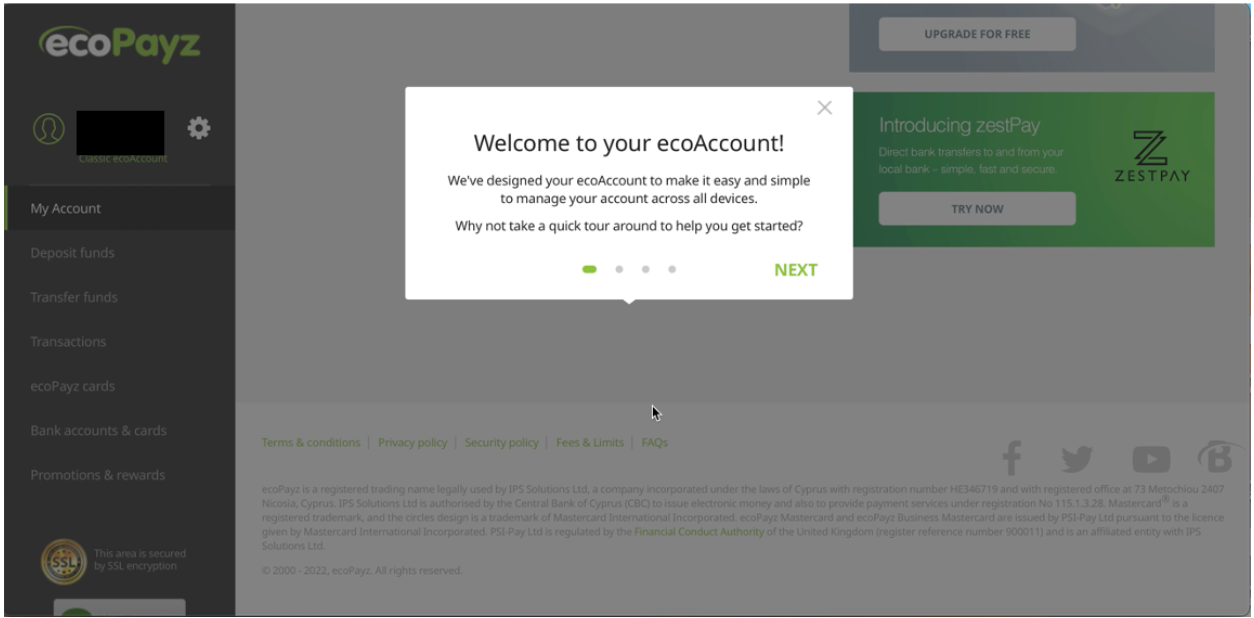 ecoPayz account created