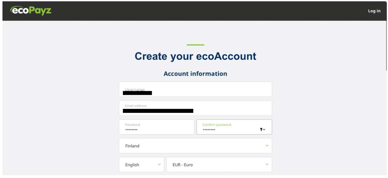 Create ecoPayz account