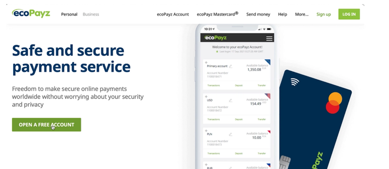 ecoPayz front page