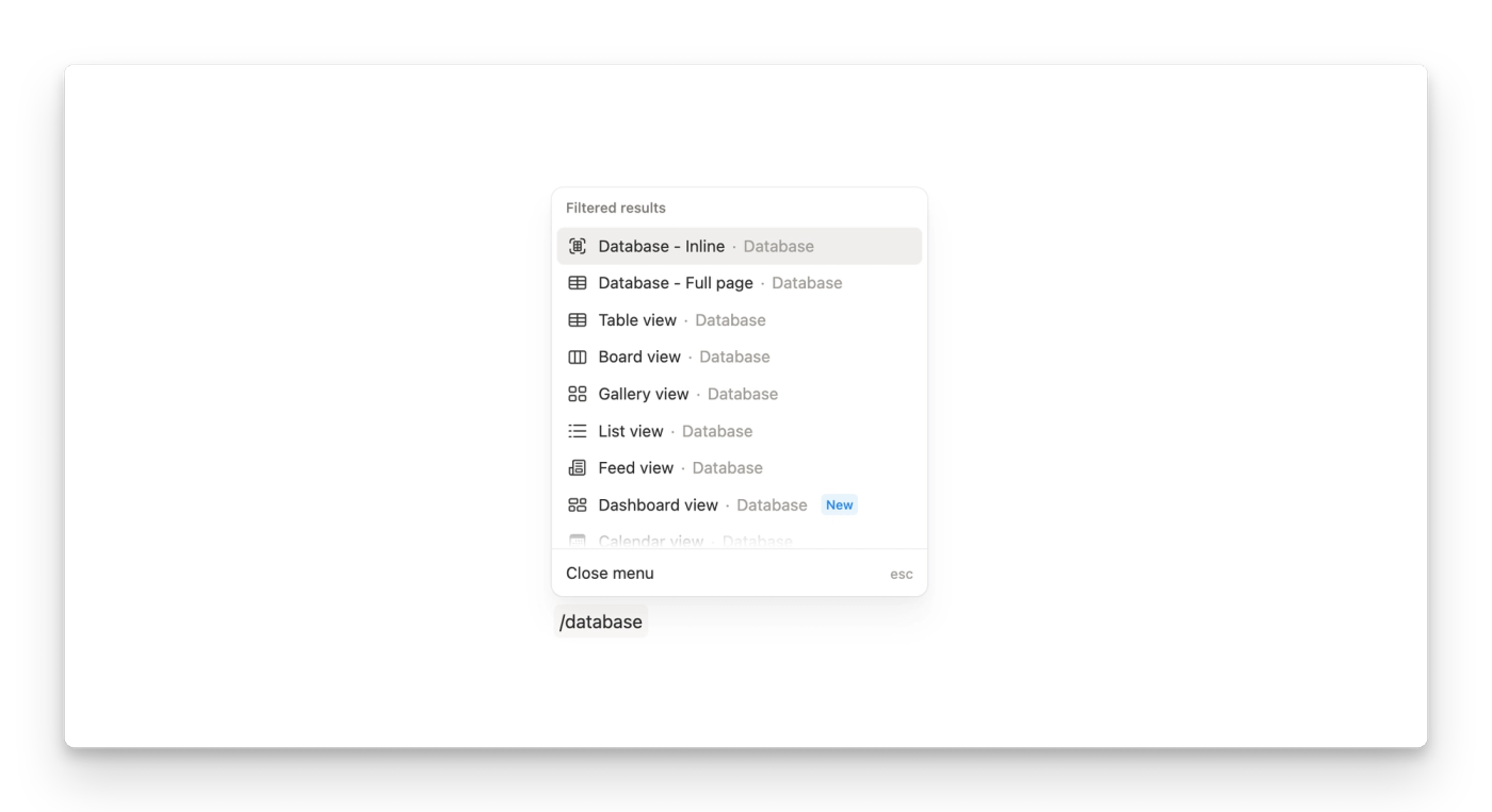 Use “/” database and crate a database from scratch, using a defined view or the default table view