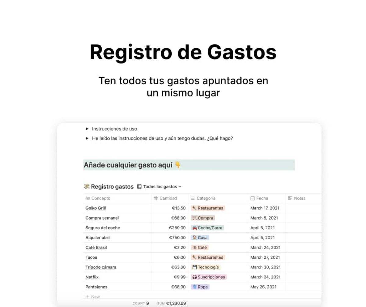 Registro de gastos