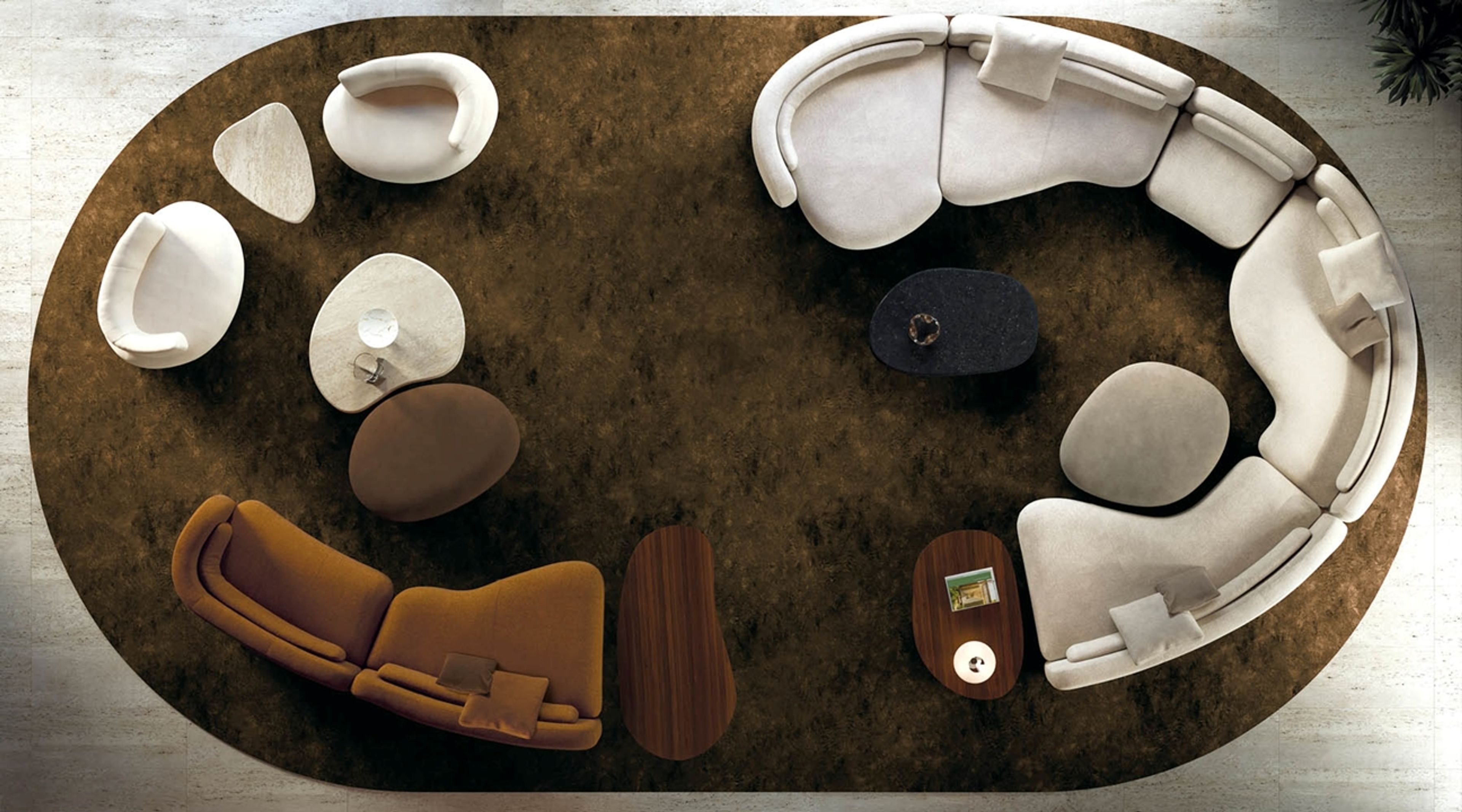 Le tapis Fairway de Minotti se caractérise par un motif linéaire régulier.