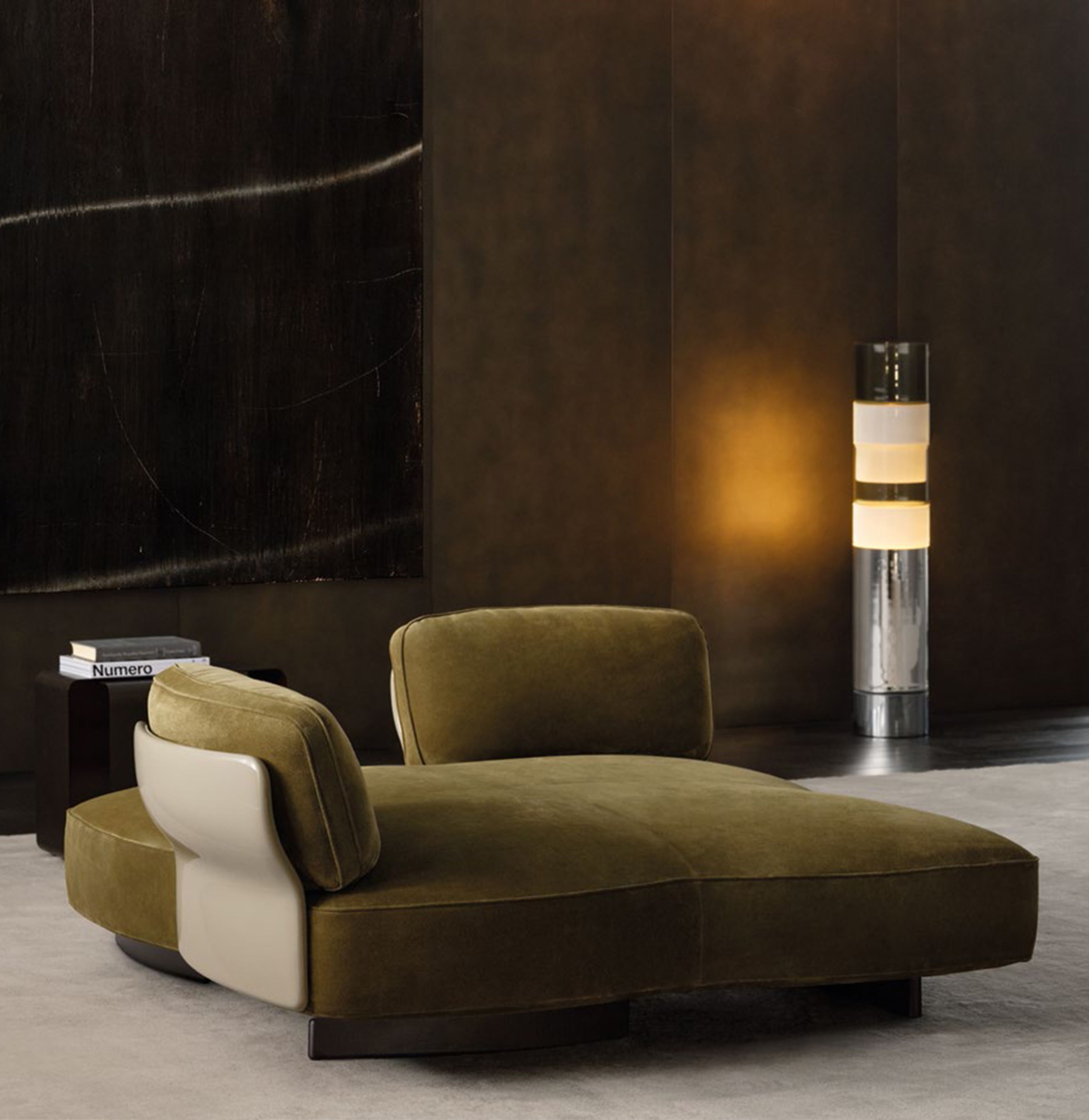 An indoor island with petal-shaped panels by Minotti.