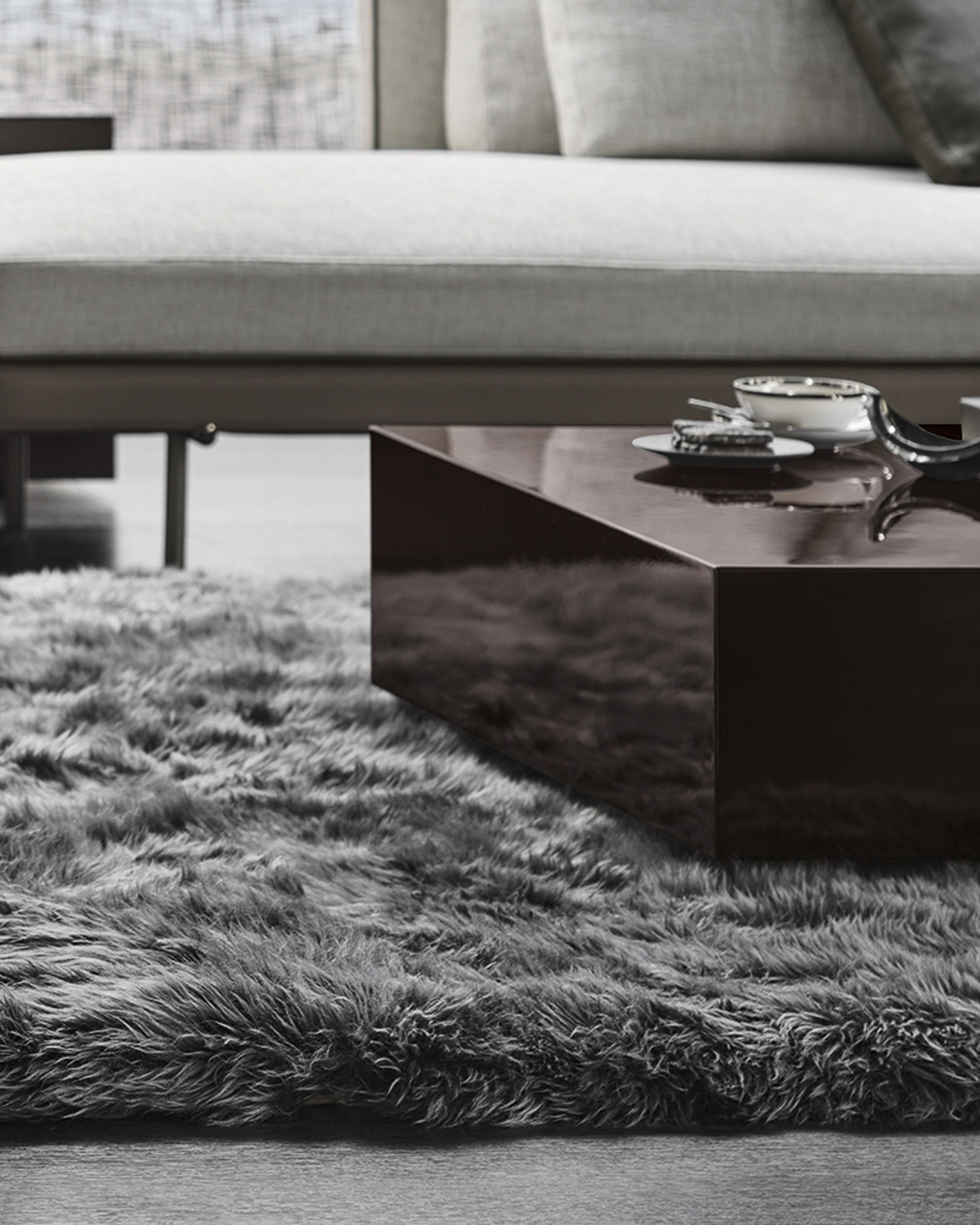 The Alps rug by Minotti, composed of assembled sheepskin pelts.