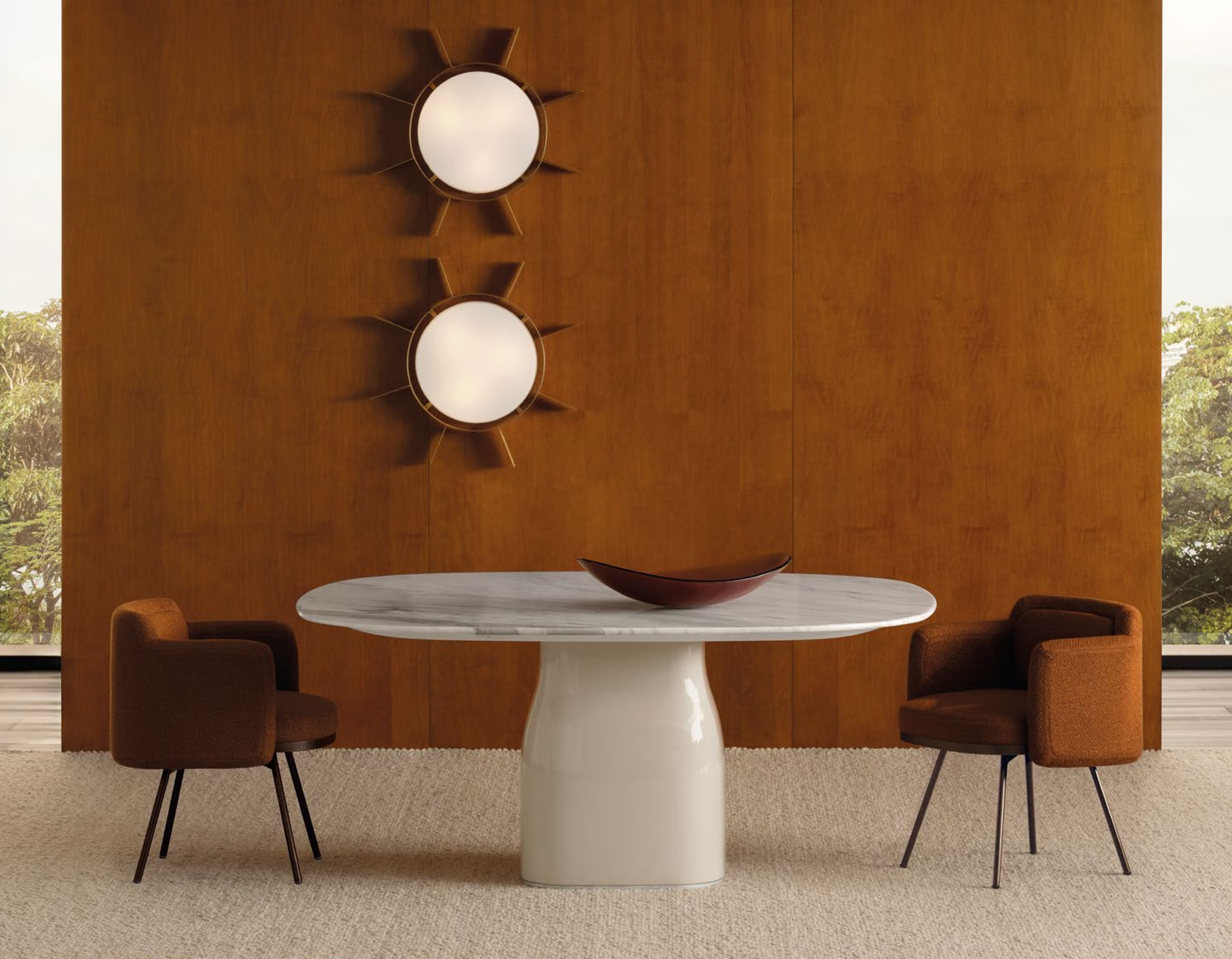 A sculptural dining table by Minotti.