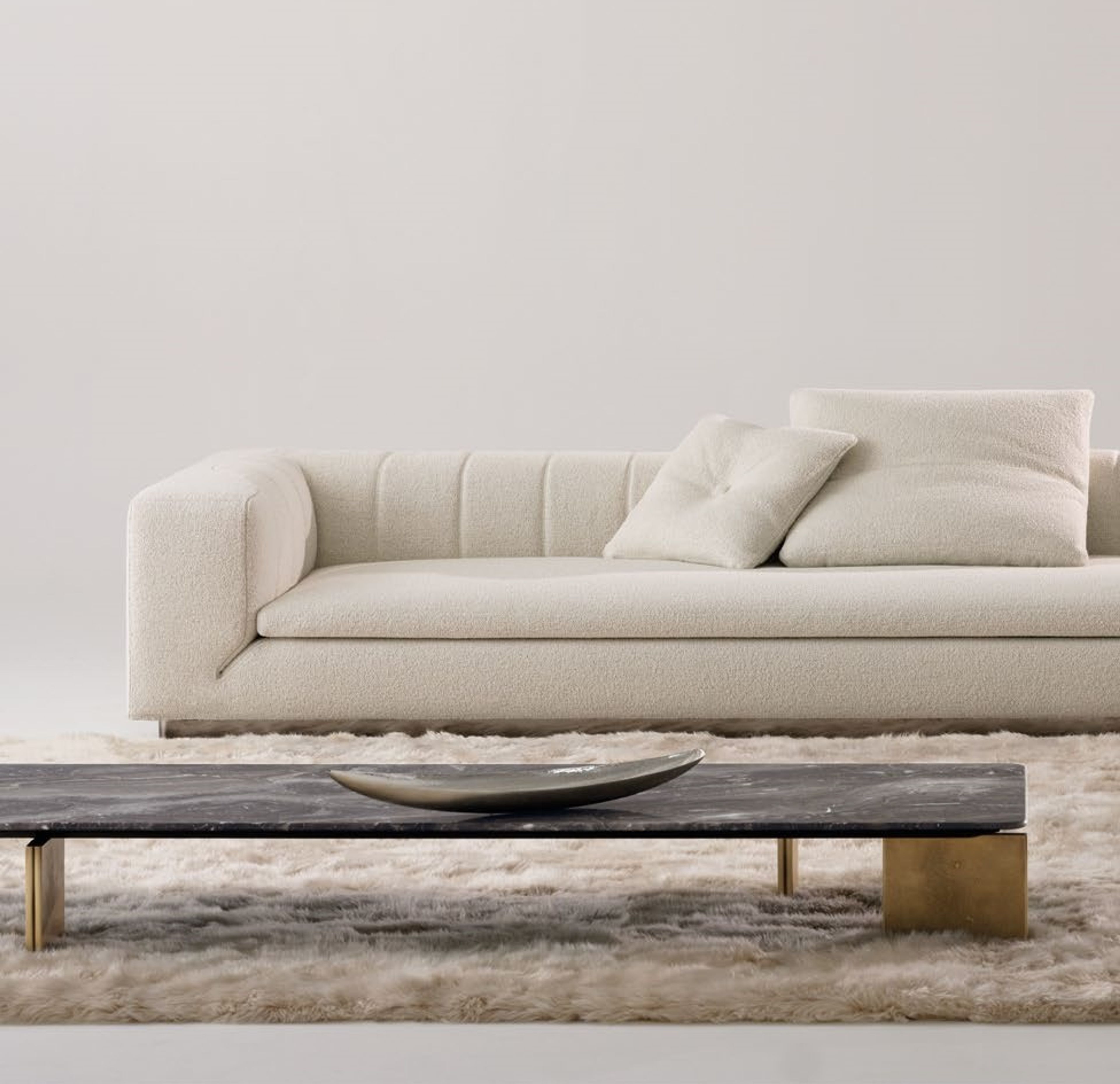 Minotti coffee table with sculpted double-curved legs.