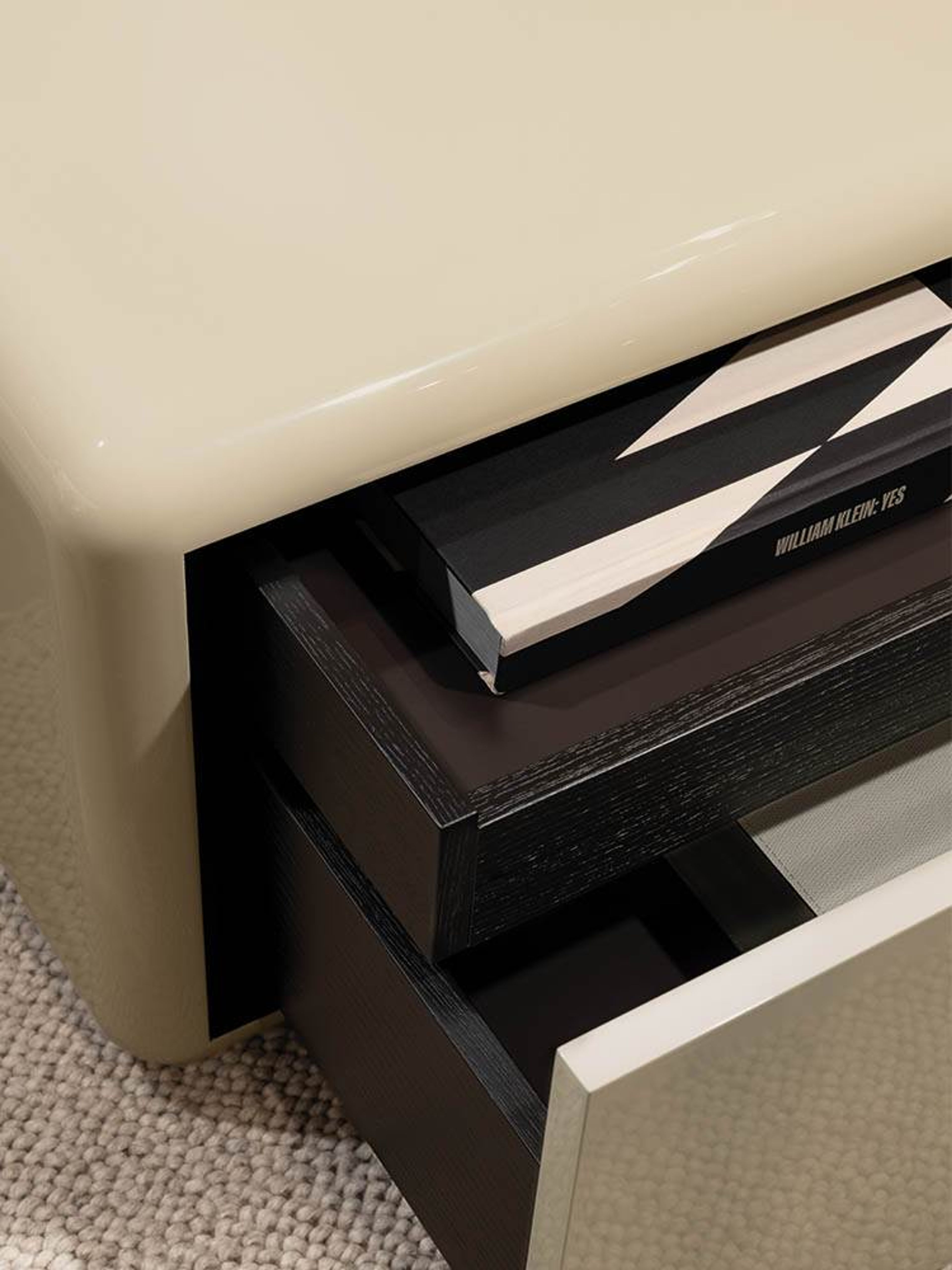 A compact Minotti`s nightstand with edgeless clean lines.