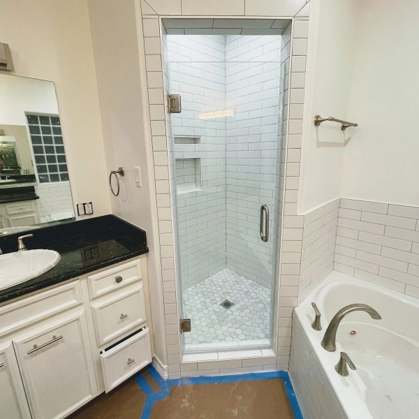 Walk-In Swing Door Shower — brushed nickel, clear