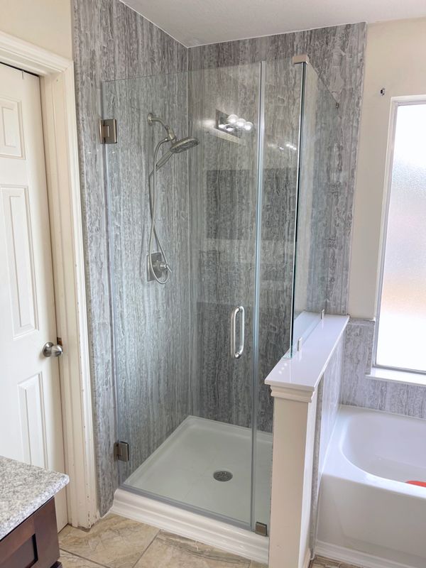 Walk-In Swing Door Shower — brushed nickel, clear