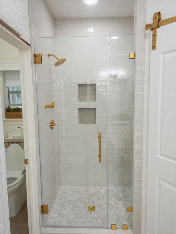 Brushed Gold Hardware - Inline Shower Door & Panel