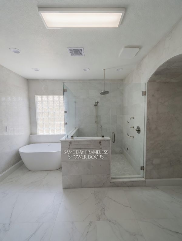Walk-In Pony Wall Shower — brushed nickel, clear