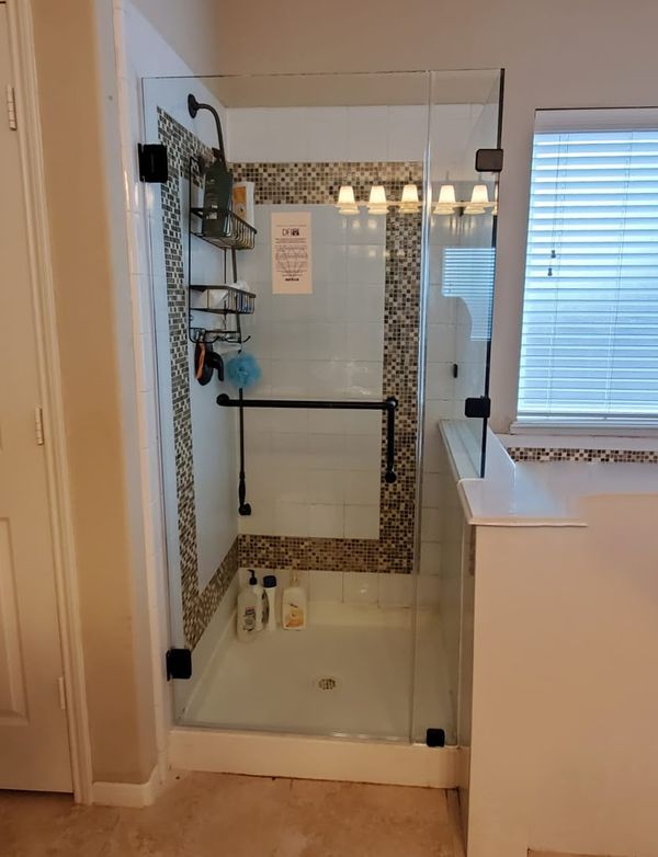 Walk-In Swing Door Shower — matte black, clear