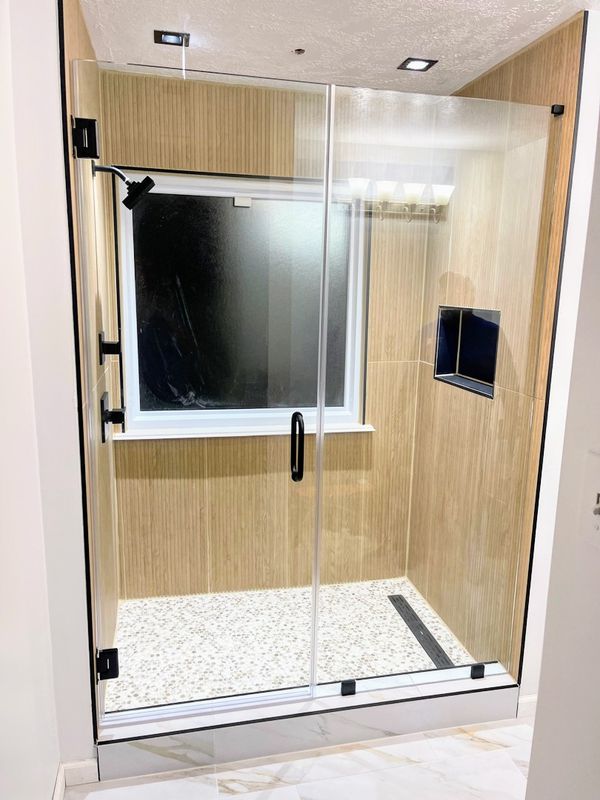 Walk-In Swing Door Shower — matte black, rain