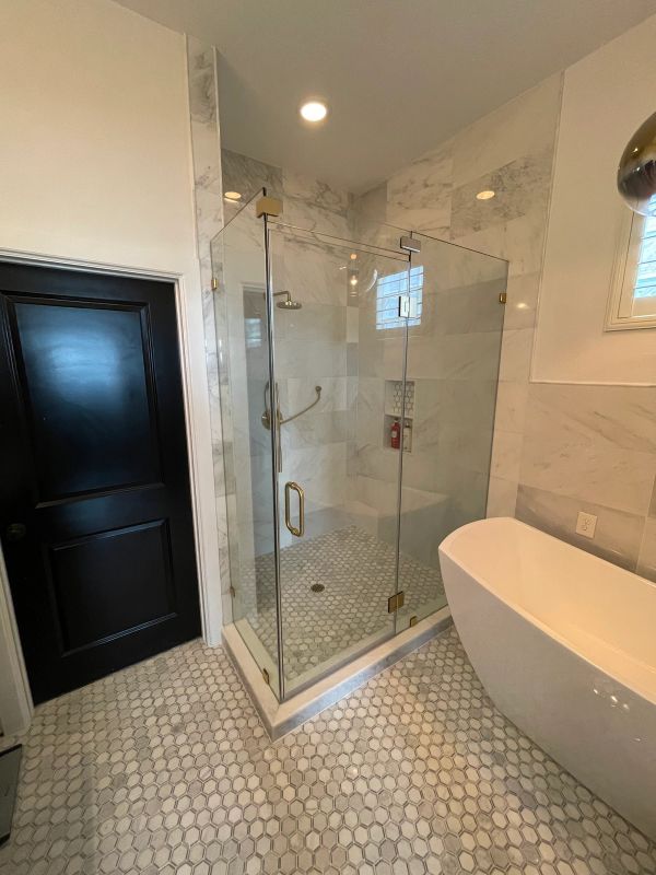 Walk-In Corner Shower — champagne bronze