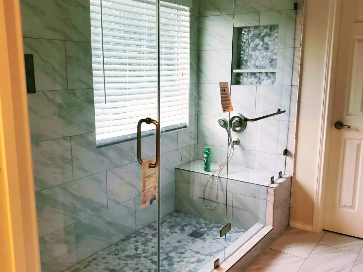 Walk-In Corner Shower — oil rubbed bronze