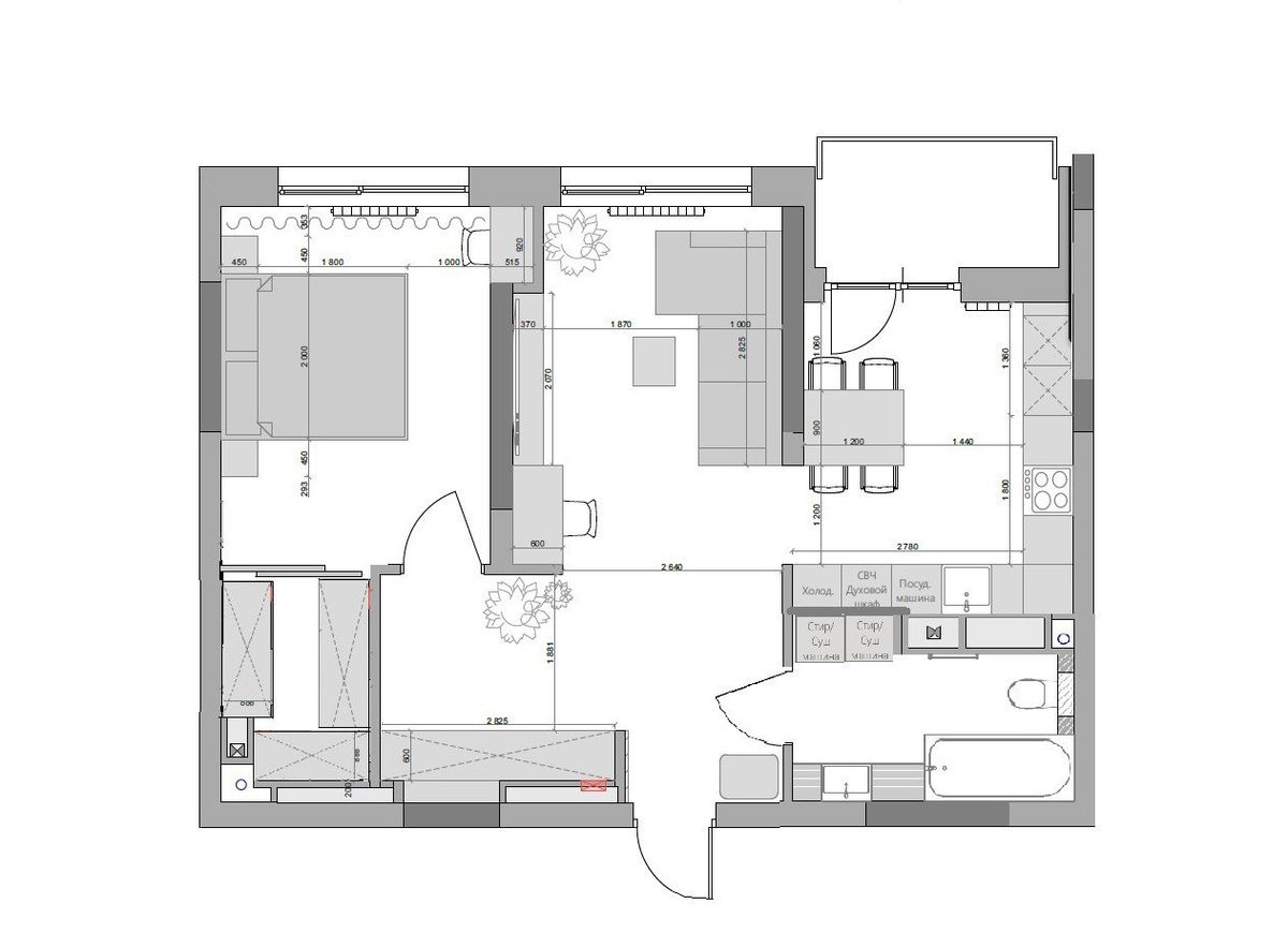 Floor plan — 1-Bedroom Apartment for Rent on Bulvarno-Kudriavska, 17b — New Build