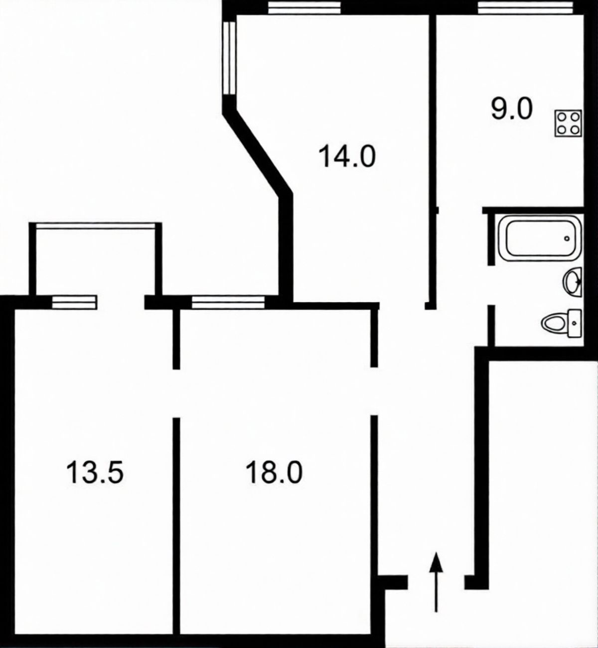 Floor plan — 2-Bedroom Apartment for Sale on Ivana Franka, 20 — Historical