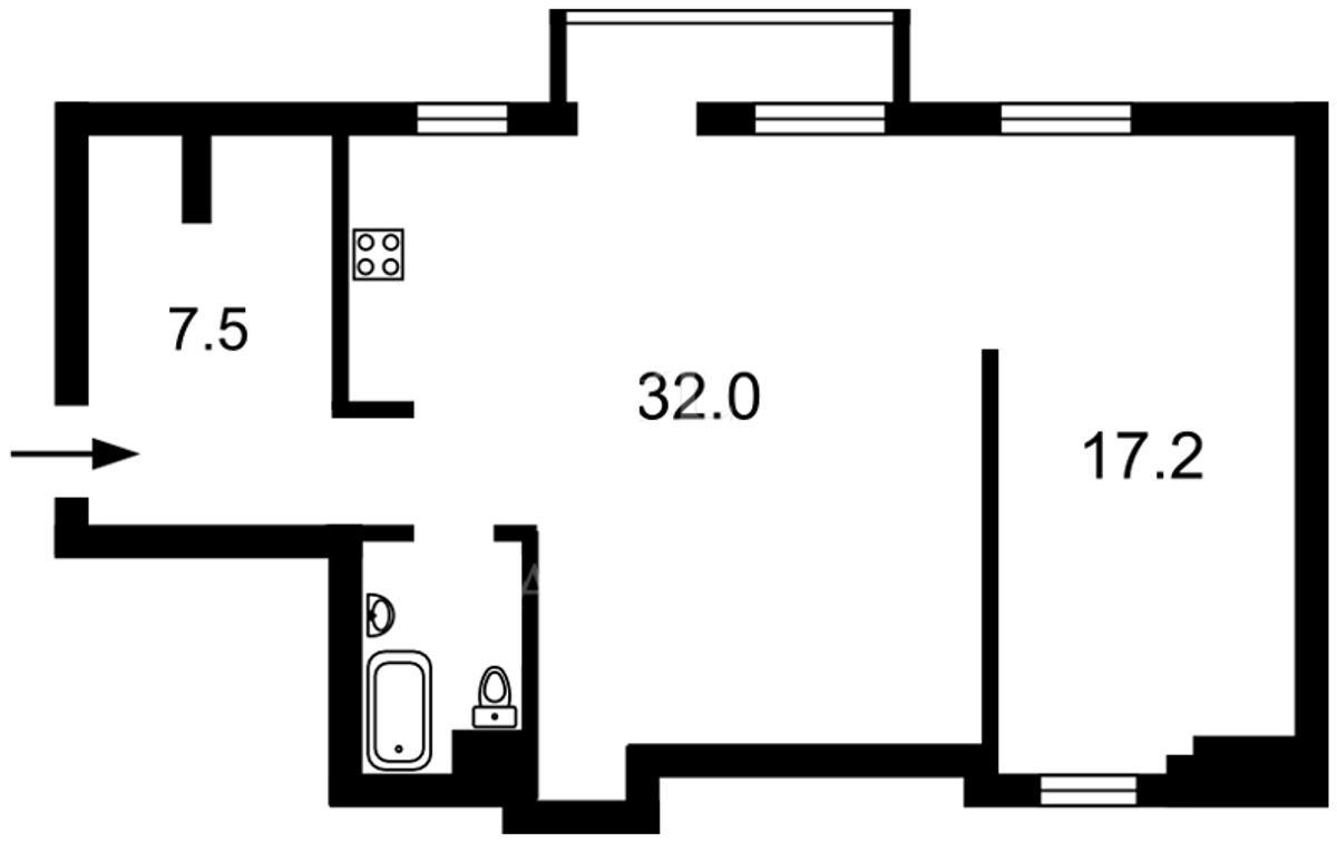 Floor plan — 1-Bedroom Apartment for Rent on Zankovetskoi, 24 — Historical