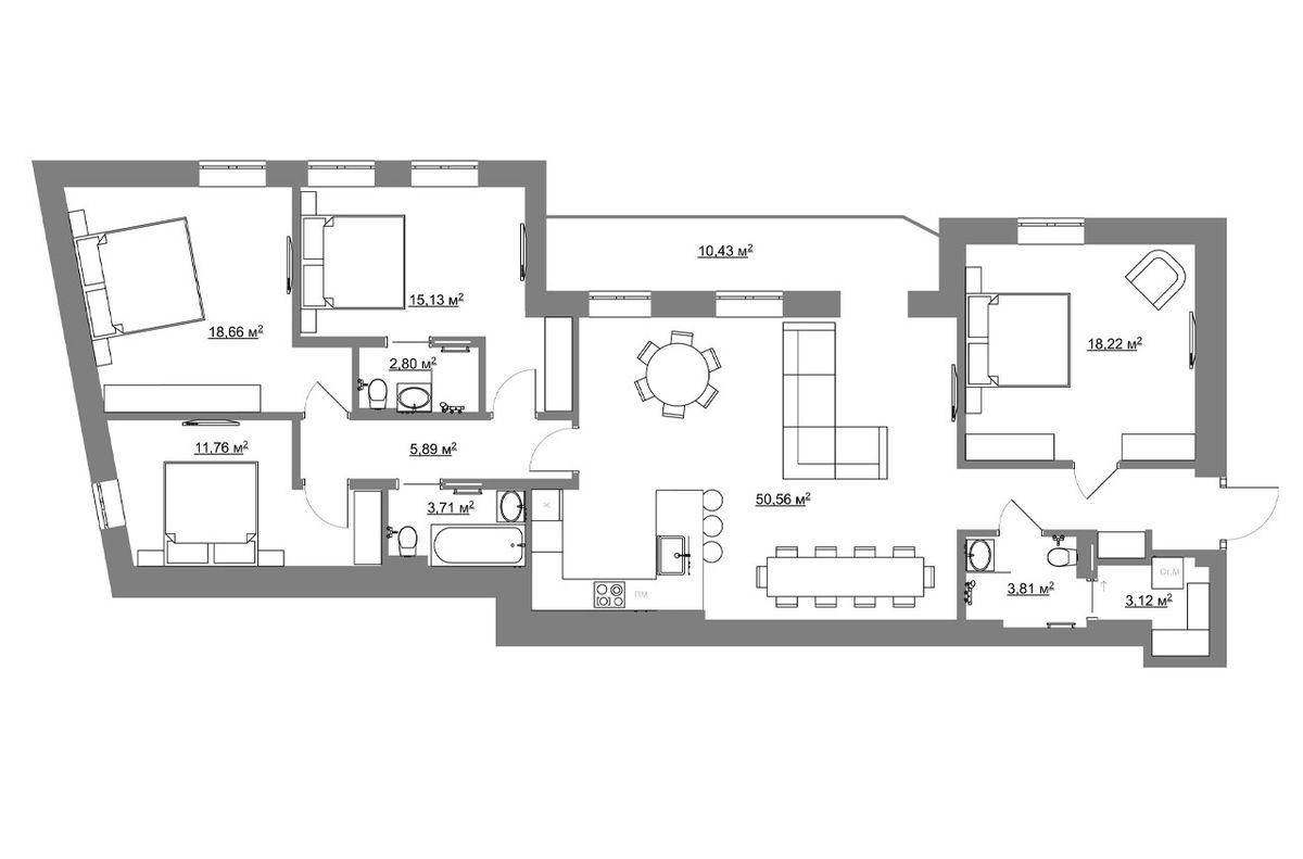 Floor plan — 4-Bedroom Apartment for Rent on Yaroslaviv Val, 14g — Historical