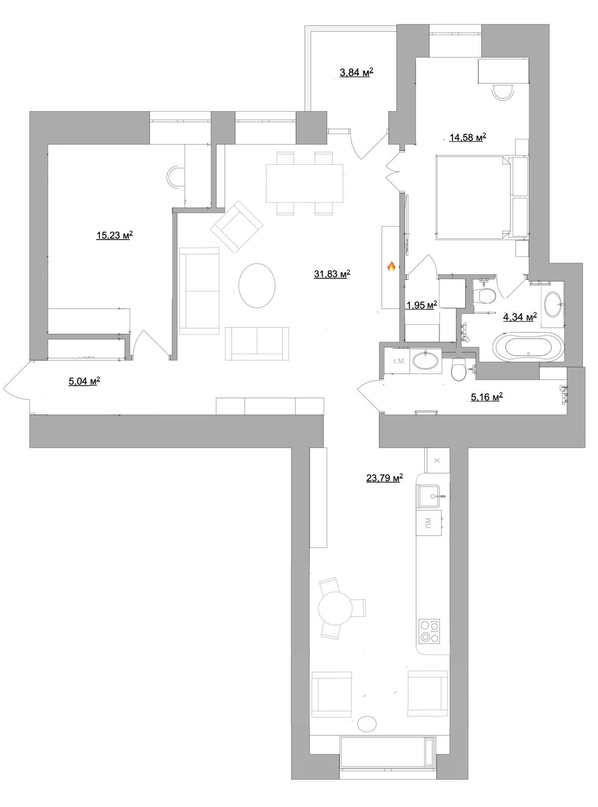 Floor plan — 2-Bedroom Apartment for Rent on Zankovetskoi, 6 — Historical