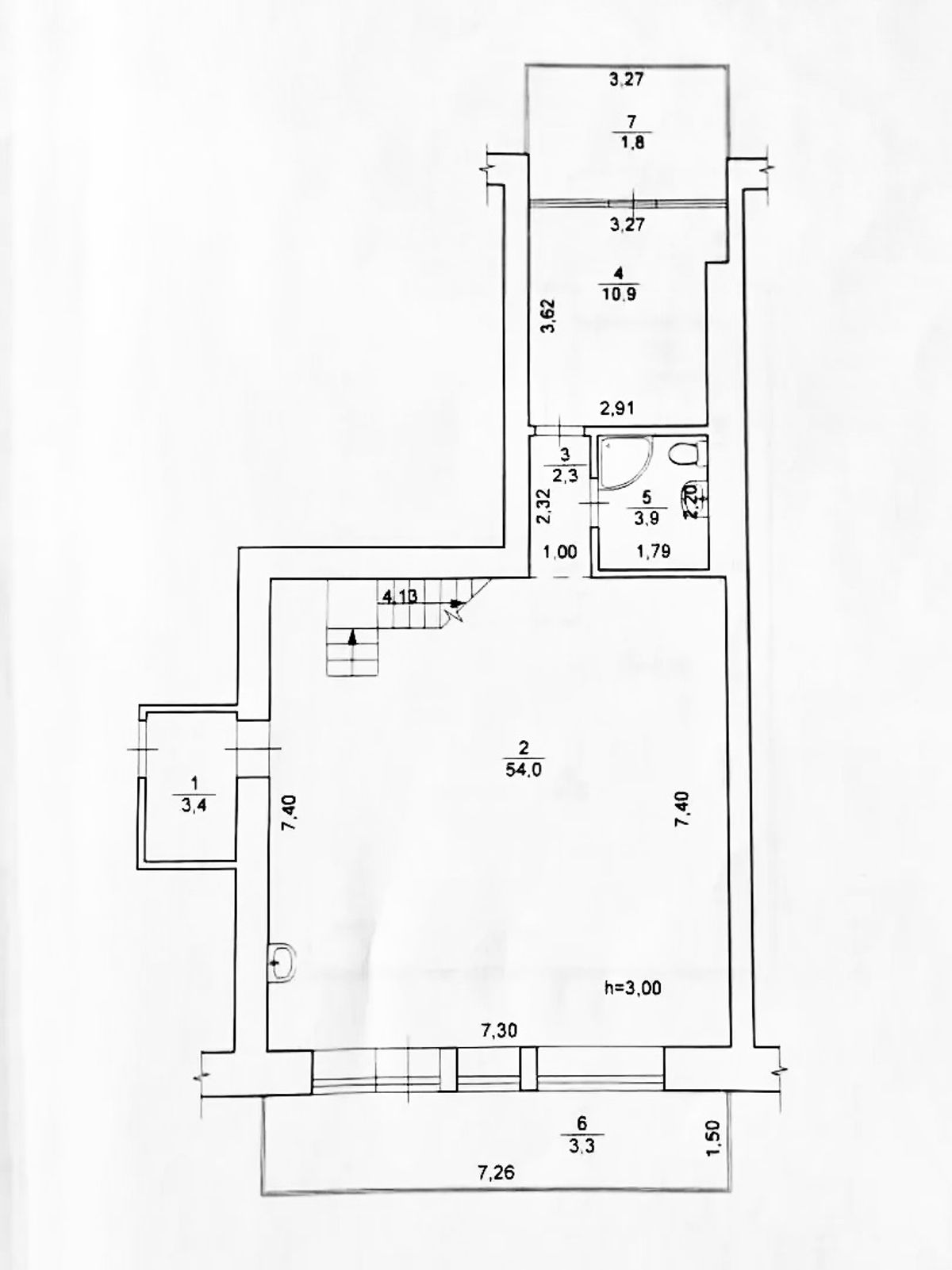 Floor plan — 2-Bedroom Apartment for Sale on Krutyi Uzviz, 6/2 — Stalinka
