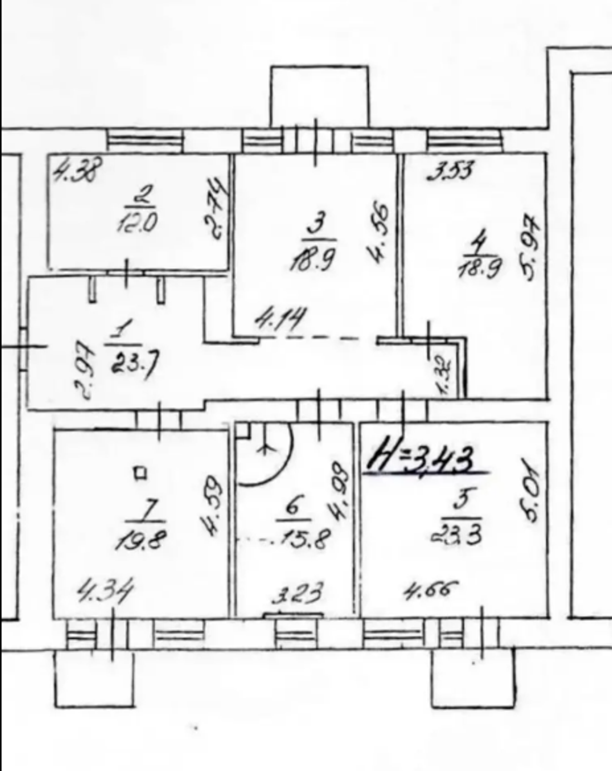 Floor plan — 3-Bedroom Apartment for Sale on Tereshchenkivska, 5 — Stalinka