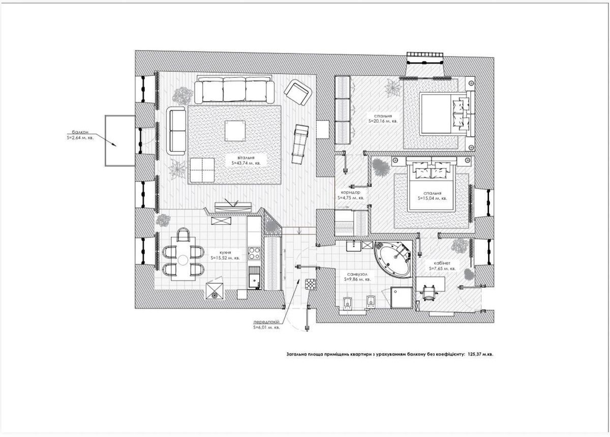 Floor plan — 4-Bedroom Apartment for Sale on Kruhlouniversytetska, 6 — Historical